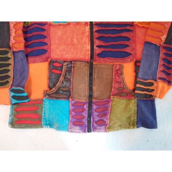 RISING INTERNATIONAL WOMEN Medium - FULL ZIP SLASHED PATCHWORK HOODIE SWEATSHIRT - Picture 7 of 9